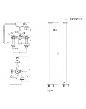 GENTRY HOME Chelsea 8168 Bateria wannowa wolnostojąca złota