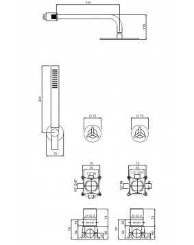 QD Rubinetterie Tomeo 636230T30 Zestaw prysznicowy deszczownica 300 mm