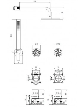 QD Rubinetterie Flora 636230F30 Zestaw prysznicowy deszczownica 300 mm