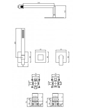QD Rubinetterie Converse 35633530 Zestaw prysznicowy deszczownica 300 mm