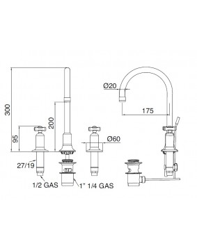 SBORDONI Pisa PI143 Bateria umywalkowa retro nikiel