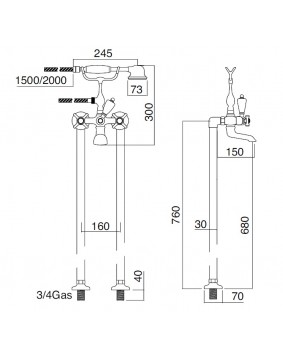 SBORDONI Pisa PI116c Bateria wannowa wolnostojąca retro nikiel