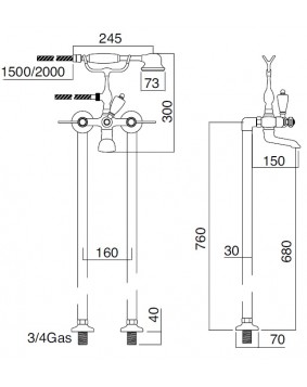 SBORDONI PisaL PI116c Bateria wannowa wolnostojąca mosiądz matowy