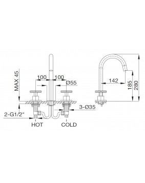 MAIER Twist 47005OC Bateria umywalkowa 3 otworowa złota