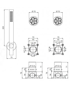 QD Rubinetterie Flora 6370402F Bateria prysznicowa  miedź szczotkowana