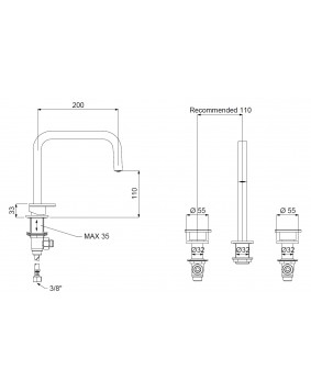 QD Rubinetterie Smile 5710038 Bateria umywalkowa 3 otworowa