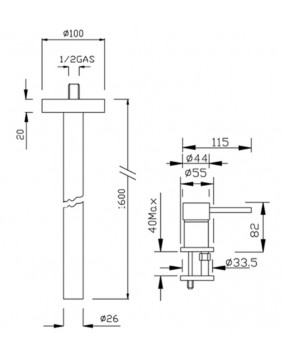 GABOLI FRATELLI Heos 3093 Wylewka umywalkowa sufitowa z mieszaczem